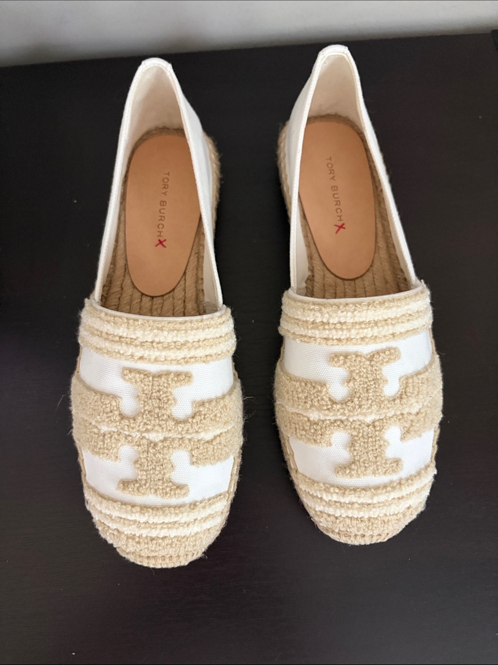 Tory Burch Double T espadrilles Natural Light Alabaster Jacquard Sz 5 NEW - Picture 4 of 13